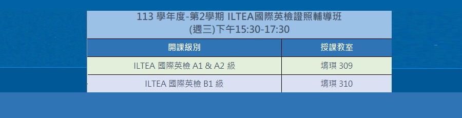 113學年度-第2學期 ILTEA國際英檢證照輔導班